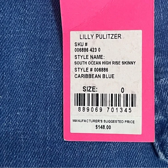 Lilly Pulitzer South Ocean High Rise Skinny Jeans Size 0 - Picture 6 of 14
